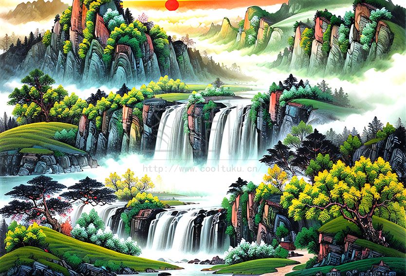 国风山水画 色彩 山水 插画 诗画山水
